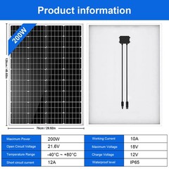 4Pcs 200 Watt Solar Pane Thin Film Monocrystalline Waterproof Home RV Marine