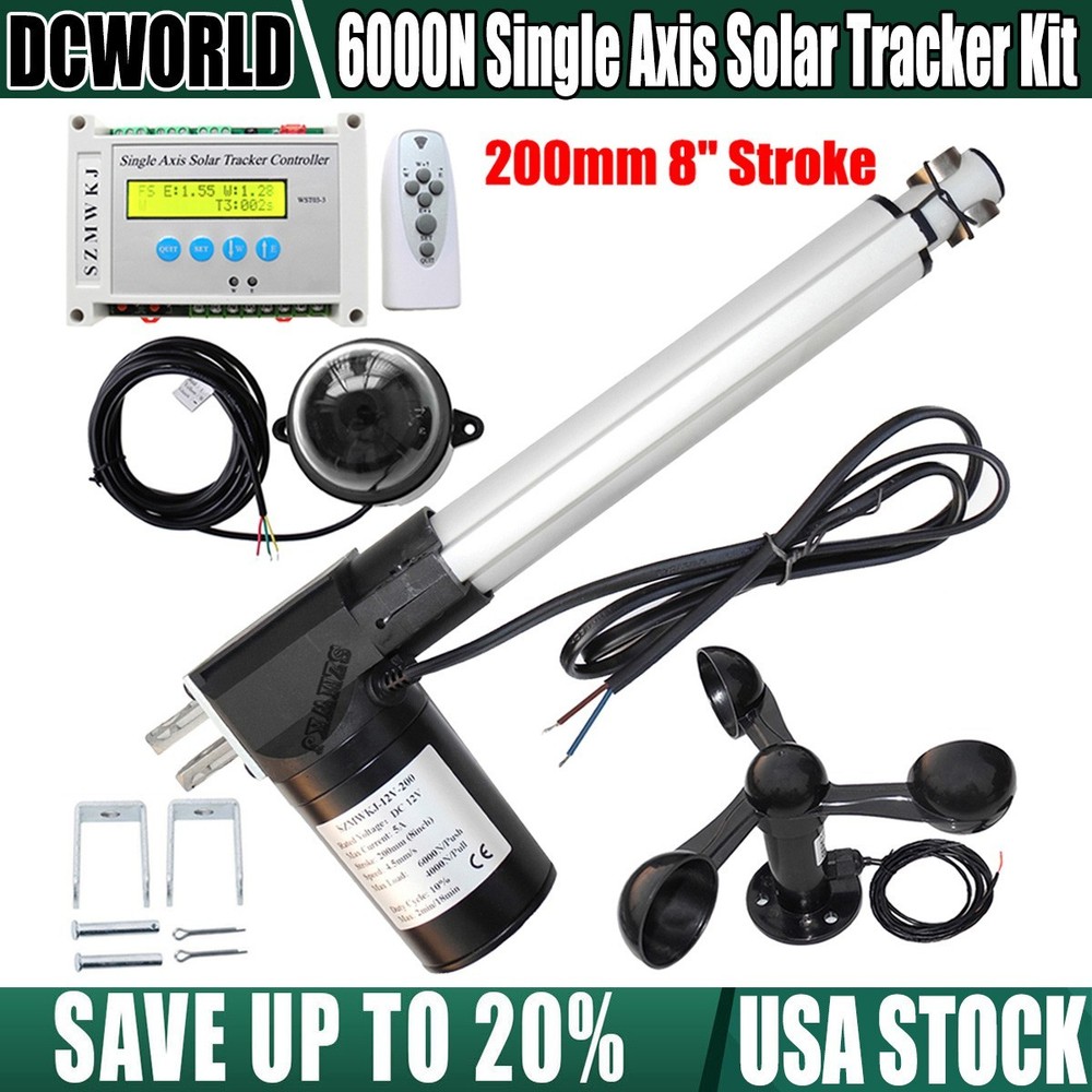 6000N LCD Single Axis Solar Tracker Kits -DC12V 8″ Linear Actuator W/ Anemometer