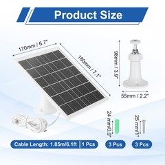 Solar Panel, 5W 6V USB Solar Panel Charger with 360 Wall Mount, White
