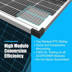 ACOPOWER Solar Panel 175Watt 12 Volt,Monocrystalline High-Efficiency 175 Watt PV