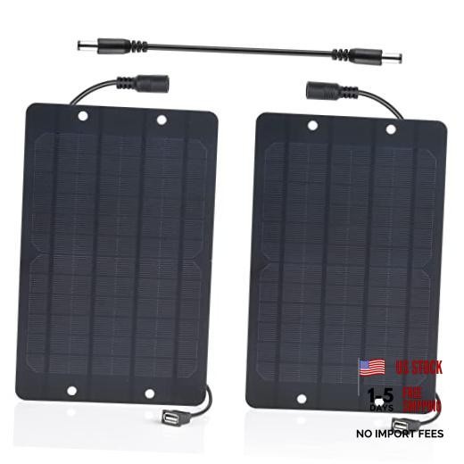 USB Solar Panel 2Pack with DC Male to Male Cable- Solar USB Charger 5v 6W x2