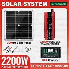 Grennova 2200W Real Power Solar Kit Pure Sine 60A MPPT RV Farm Home