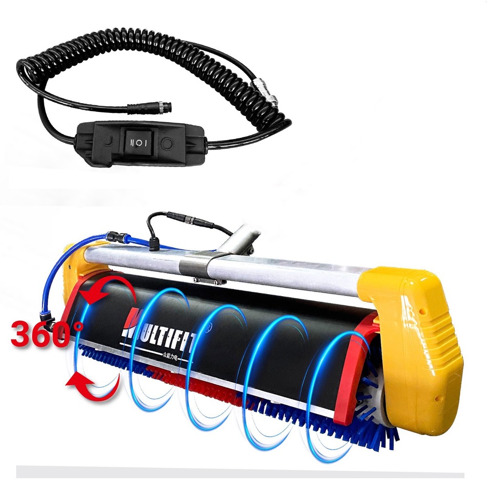 360° Rotating Solar Panel Brush Head with Switch Cable – Reversible, Replaceable