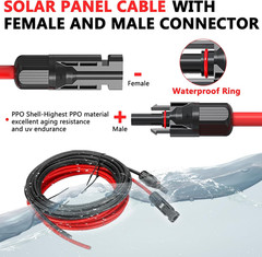 2X20 Feet Solar Panel Extension Cable, 10AWG Solar Cable, Solar Panel Cable with