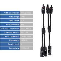 1P Solar Panel Y Branch Cable Connection Waterproof Adapter Connector Extension