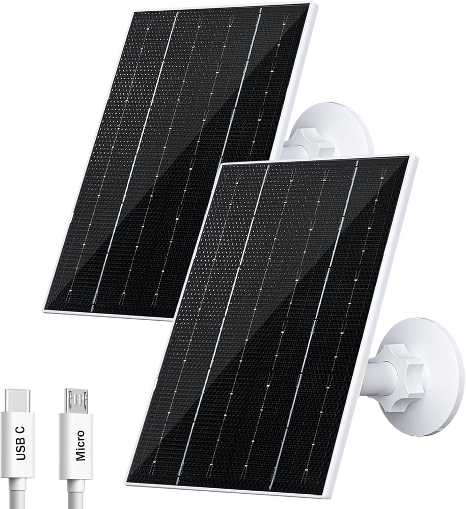 4W Solar Panel for Security Camera, Type-C/Micro USB Solar Charger for Rechargea