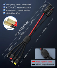 39/70 Inch 4In1 Solar Panel Connector Extension Cable Splitter Compatible with A