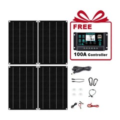 2400W 4-Panel Solar Kit – 100A Controller + Y-Cable/Suction Cups Home/Outdoor