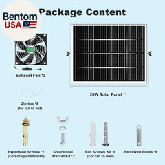 Solar Chicken Coop Fan 2 Kit, 20W Solar Powered Greenhouse Fan Outdoor Waterproo