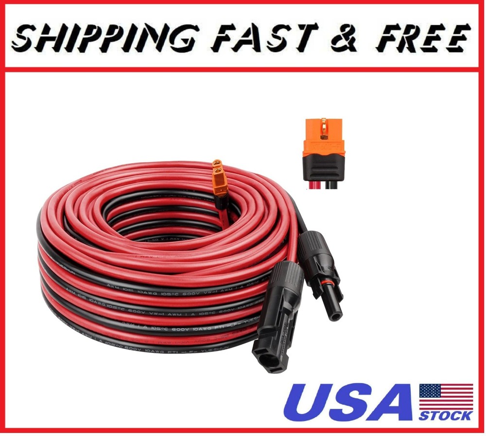 Solar Panel to XT60i 10AWG 40FT Adapter Connector Extension Cable for Portable