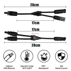 1Pair Solar Cable Splitter Waterproof IP67 2Y Branch Solar Panel Cable Connector