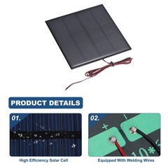 5V 2W 400mA Mini Solar Panels with Cable, 120 x 120mm