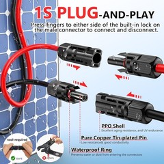 High Conductivity 30FT Solar Cable – 12AWG with Secure Waterproof MC4 Connectors