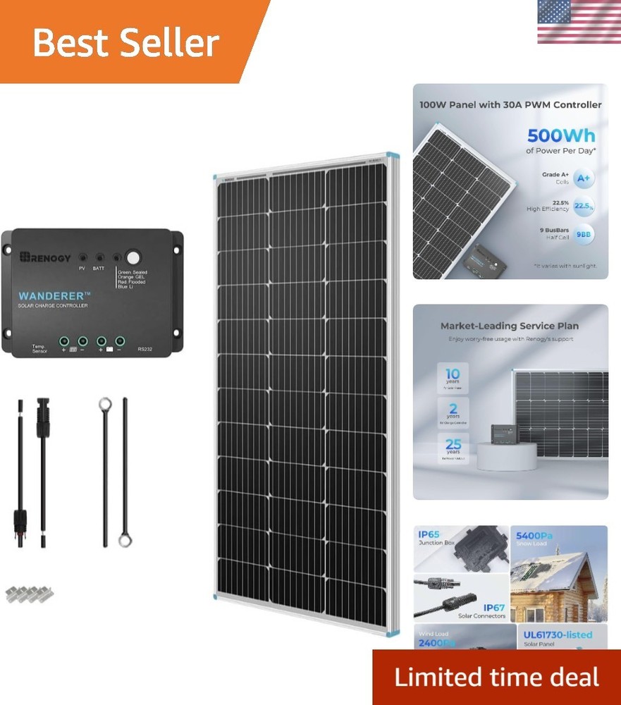 High-Efficiency 100W Solar Starter Kit with 30A Controller: Perfect for Outdoors