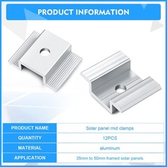 12 Pack Solar Panel Mid Clamps 1.06 Inch Solar Panel Bracket Aluminium Mounti…