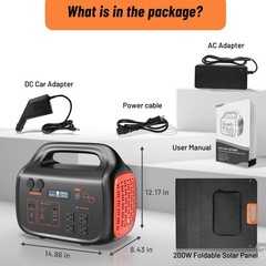 Portable Solar Generator Kit 1024Wh 1800W Power+200W Outdoor Backup Power Supply