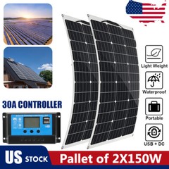 300W 12V Monocrystalline Solar Panel 12BB Cell For Home RV Pallet of 2X150W