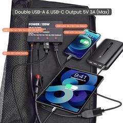 FlexSolar 120W Portable Solar Panel IP67 Waterproof USB C DC Output