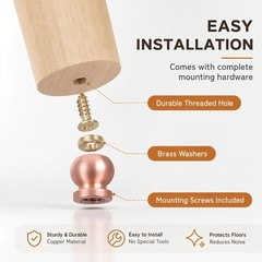 4pcs Copper Tray Feet, Metal Mounting Pads for Cutting Board Replacement, Screw
