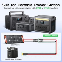 10ft Solar to XT60 Extension Cable 12AWG for Solar Panels, Portable Power Sta…