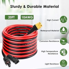 Solar to XT60 Extension Cable 10AWG Solar Connector to XT60 Adapter Cable 20FT