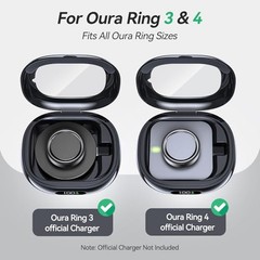 Portable Charging Case Compatible with Oura Ring Gen 4 & Gen 3, 2000mAh Black
