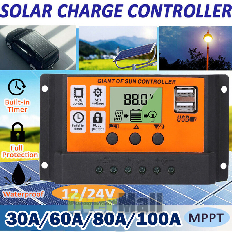 80A 60A AMP MPPT Solar Panel Regulator Charge Controller 12V/24V 1000W/2000W LCD