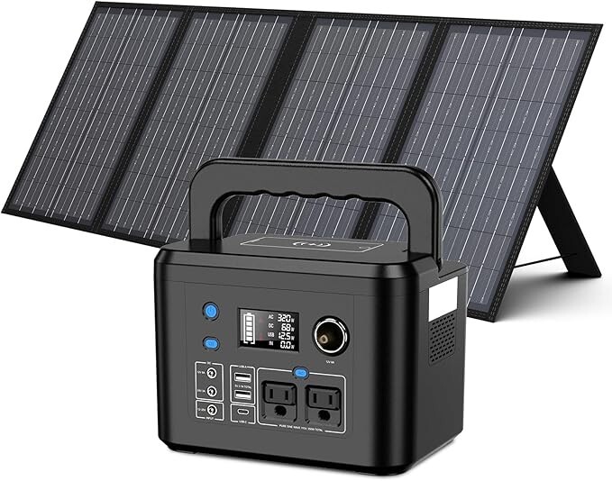 Open Box 350W Portable Solar Generator with 60W Solar Panel, Powkey 70,000mAh