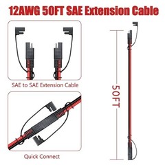50 FT 12AWG SAE Extension Cable for Solar Panels, RV, Battery, Tractor