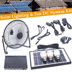 Solar Power Panel Kit Outdoor Camping USB Charging System W/ LED Light & 8″ Fan