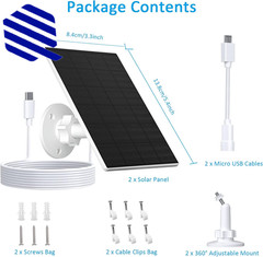 Solar Panel for Security Camera Outdoor USB/USB-C Charger with IP65 2 Pack NEW