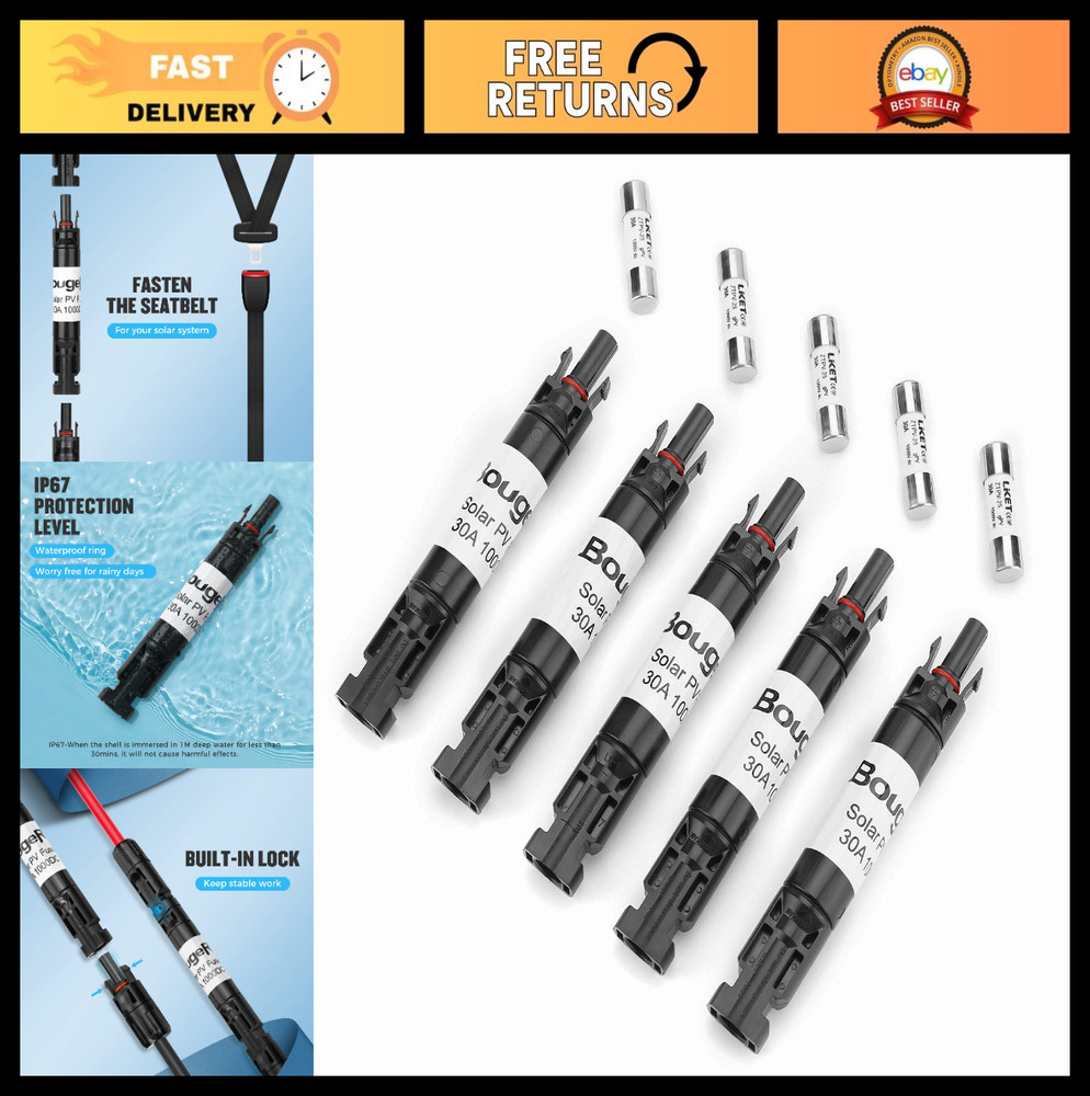 5PCS 30A Solar Fuse Holders Inline for Solar Panels & Controllers | Waterproof F