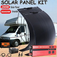 200W Kit de [aneles Solares Flexibles inversor 5000W para el hogar autocaravanas