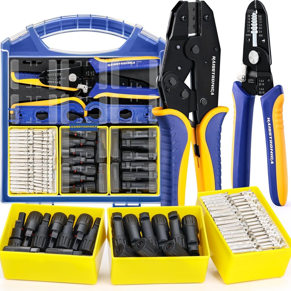 haisstronica 25PCS Solar Crimping Tool Kit, MC4 Connectors, AWG 14-10