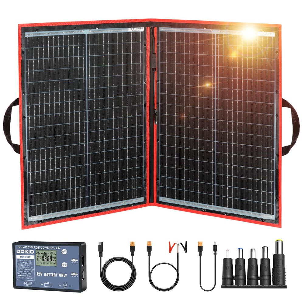 100W Portable Foldable Solar Panel Kit (19x26in, 5.3lb), with Separate Contro…