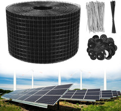 6in x 100ft Solar Panel Bird Guard 1/2in Mesh PVC Coat with 70 Clips Black Rolls