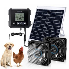 25W Solar Exhaust Fan for Chicken Coop & Greenhouse, Dual Vent, 2500mAh Battery,