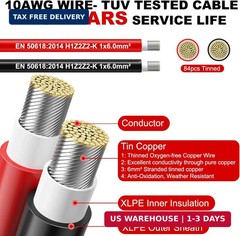 Oududianzi 2×100 Feet Solar Panel Wire, 10AWG Solar Wire Tinned Copper PV Cable
