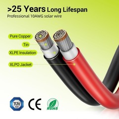 Aimou 10AWG 2x100FT 6mm² Solar Cable Red & Black for RVs Boats Cars