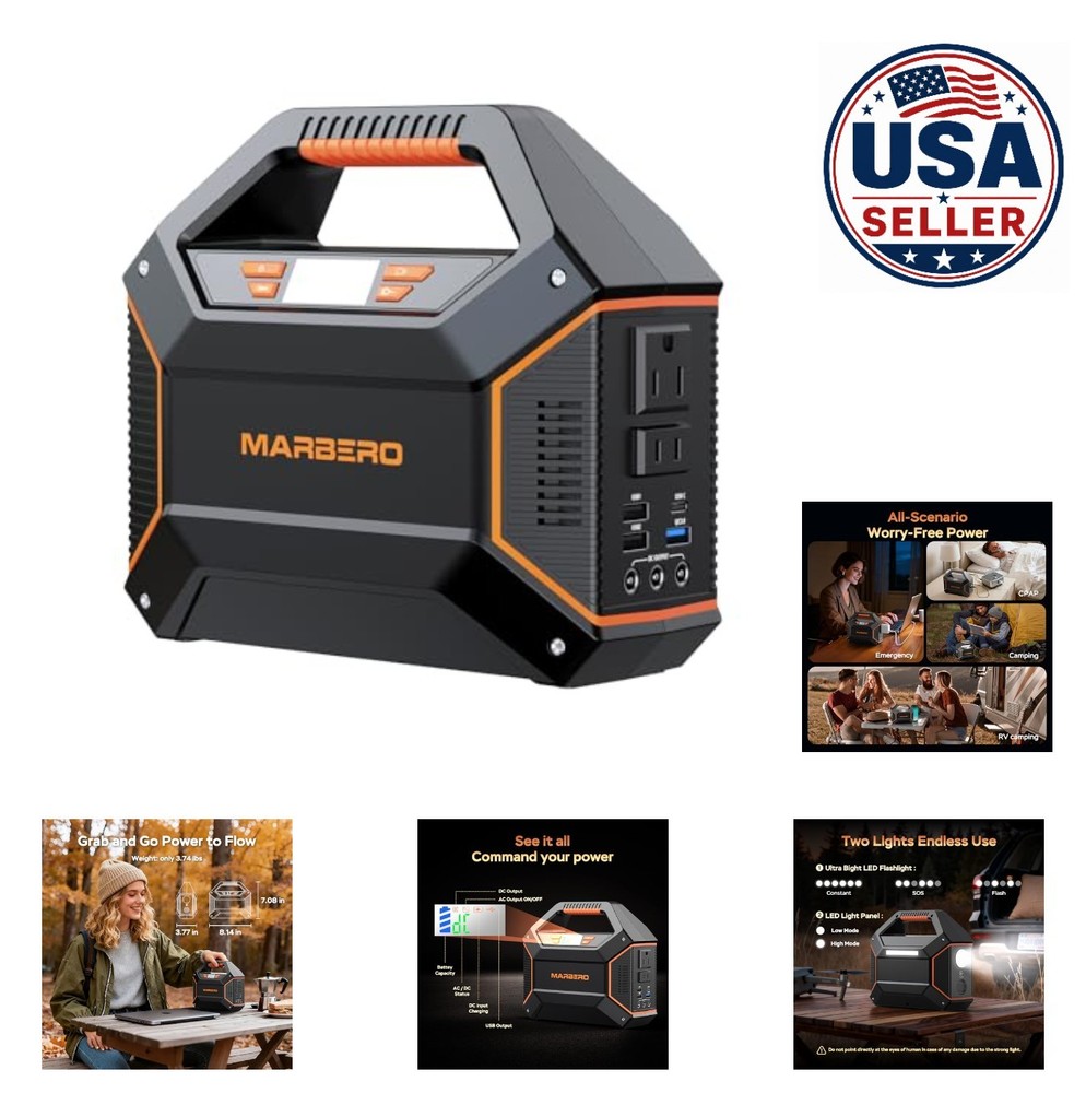 Portable Power Station 155Wh 42000mAh 100W Generator 110V AC Outlets USB LED