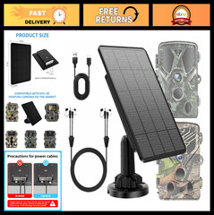 Solar Panel Charger for Trail Cameras – 5000mAh Rechargeable Battery, 12V/1A, IP