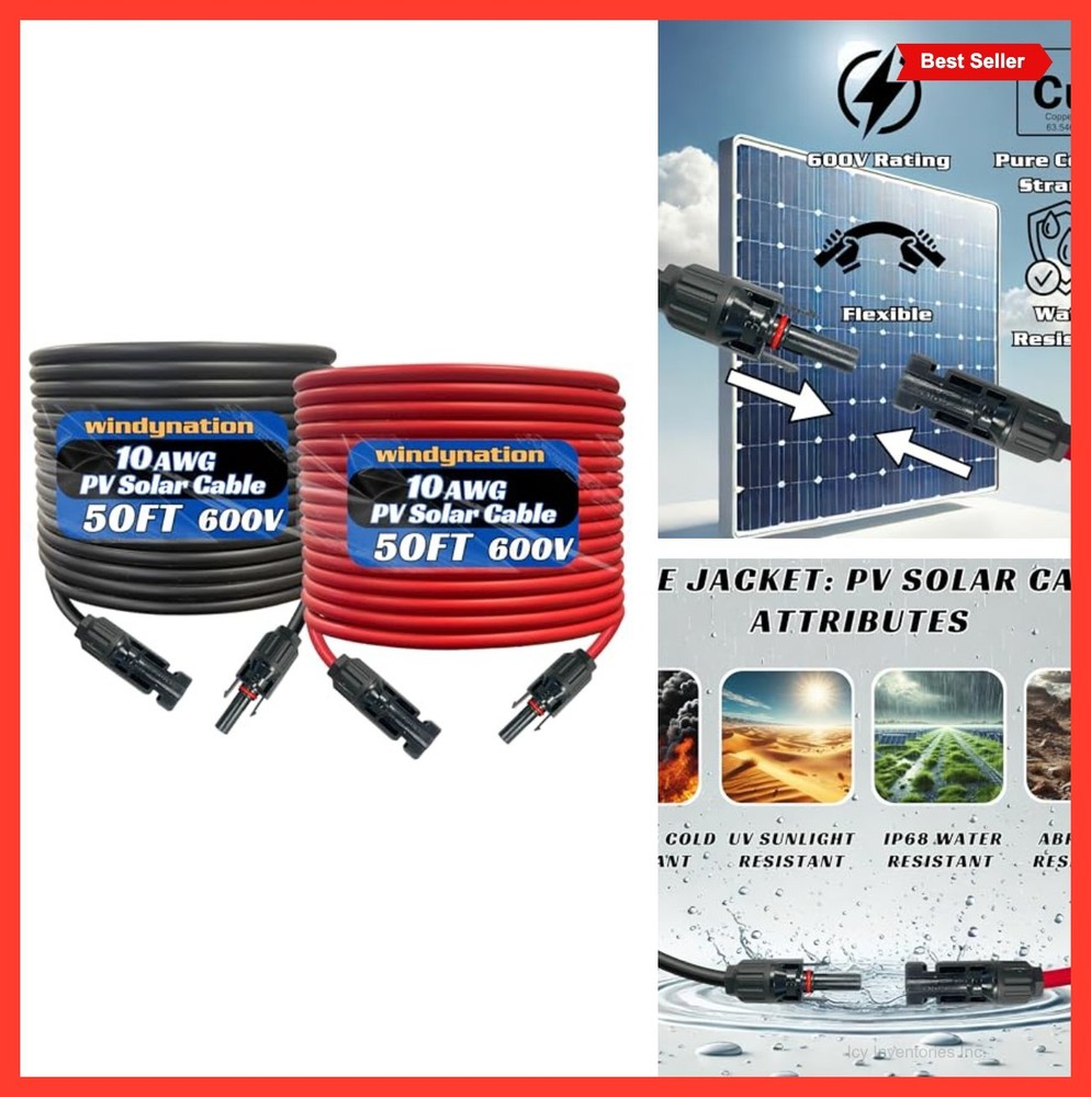 Solar Extension Cable 10 AWG 100 Feet PV Wire Male Female Connectors