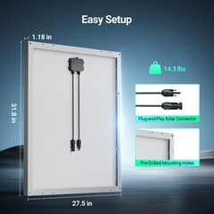 HQST 100W 12V Solar Panel, 9BB, 23% High Efficiency, Grade A+ Cells, IP65