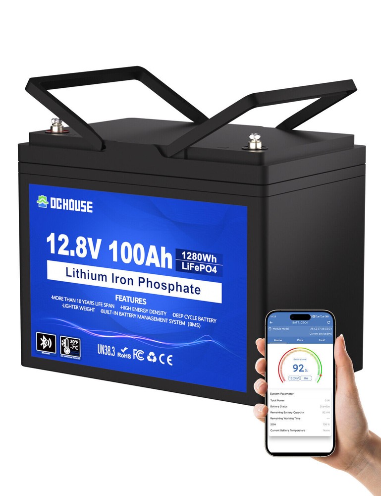 DC HOUSE 12V 100AH Lithium LiFePO4 Battery + BlueTooth + Low Temp Protection