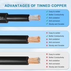 Solar Panel Wire 10 AWG 200Ft Black 200Ft Red Tinned Copper