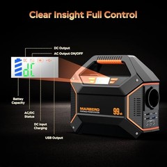 155Wh Solar Generator with Solar Panel Included 30W Portable Black Orange