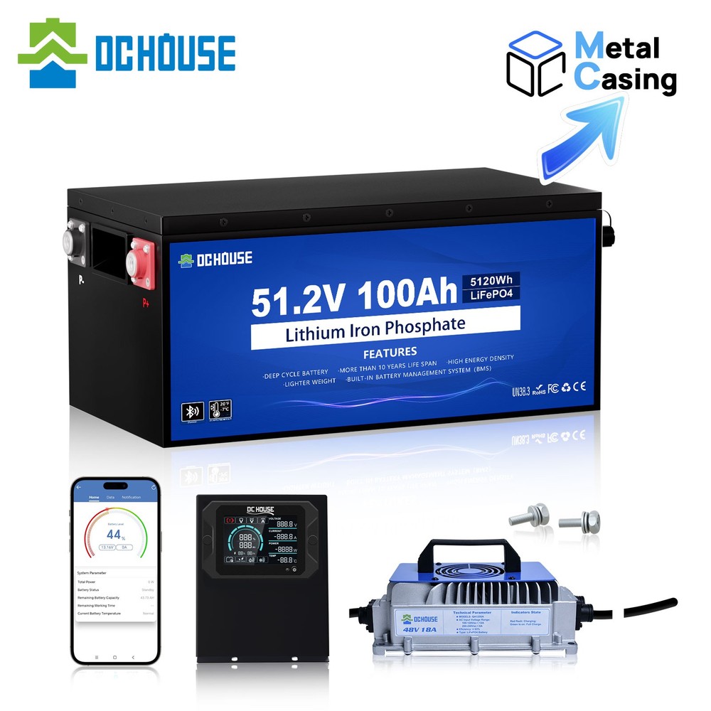 DC HOUSE 48V 100Ah Lithium Lifepo4 Golf Cart Battery Metal Case with 18A Charger