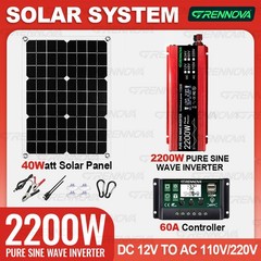 Grennova 2200W Off-Grid Solar Kit 60A MPPT Pure Sine Home RV Backup