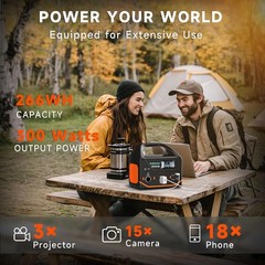 300W Portable Power Station 266Wh Solar Generator W/ 7 Outputs & Dual USB-C PD