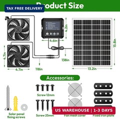 Solar Fan for Chicken Coop & Greenhouse, 25W Solar Powered Exhaust Fan with 7500
